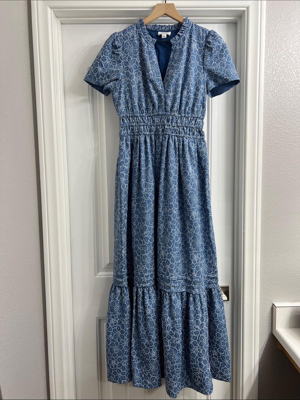 CeCe Blue Floral Tiered Maxi Dress